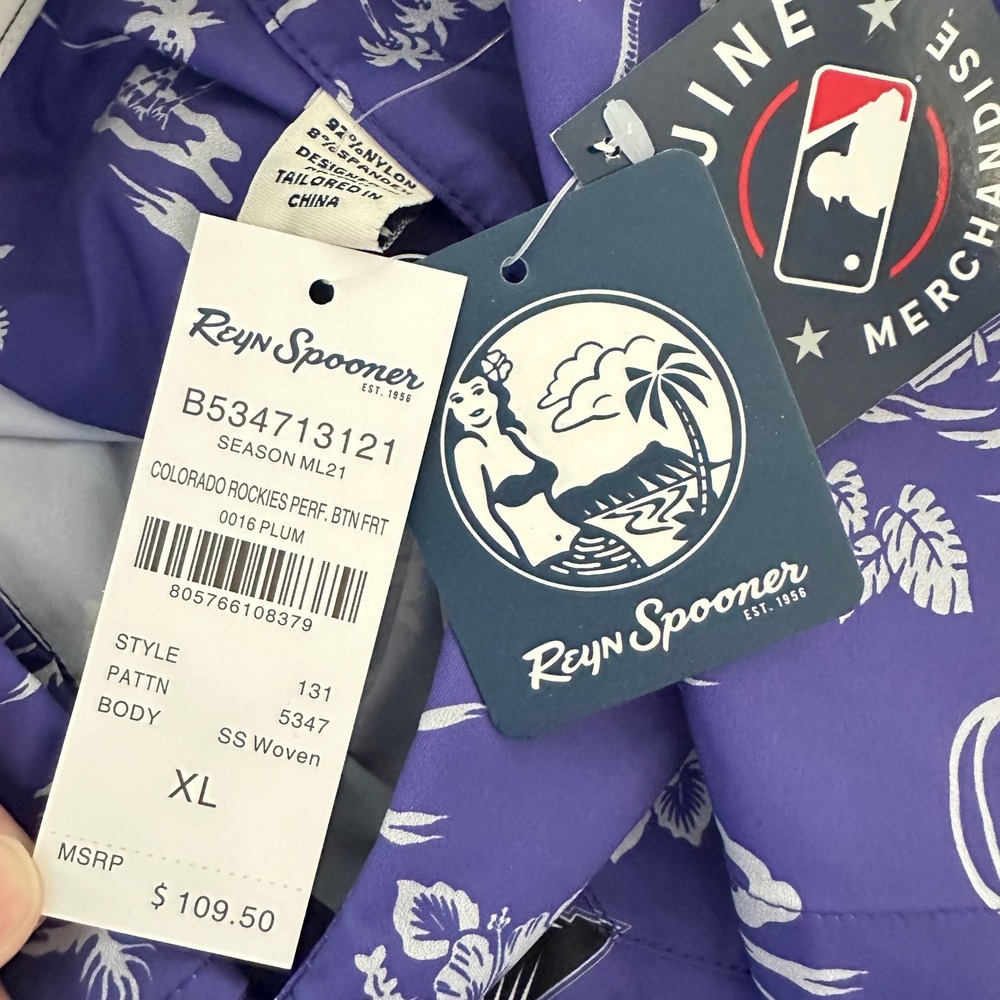 Reyn Spooner Colorado Rockies MLB Performance Shirt Mens XL Purple Tropical NWT - Picture 11 of 12